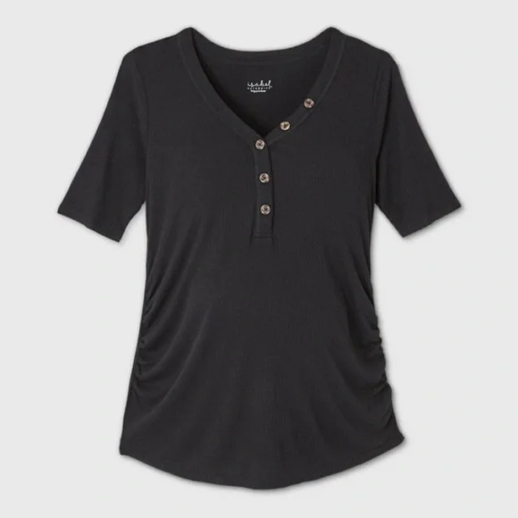 NWT Black Ingrid & Isabel Elbow Sleeve V-Neck Henley Maternity Top in Size S - Picture 1 of 3